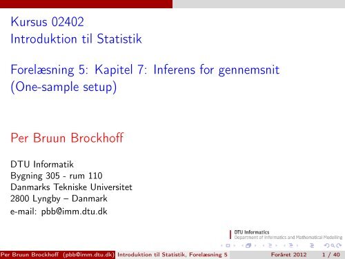 Introduktion til Statistik, ForelÃƒÂ¦sning 5 - Danmarks Tekniske ...