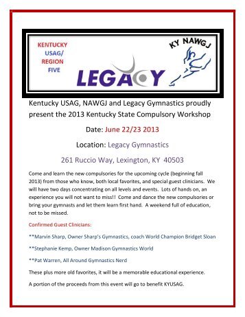 Kentucky USAG, NAWGJ and Legacy Gymnastics ... - Nawgjky.org