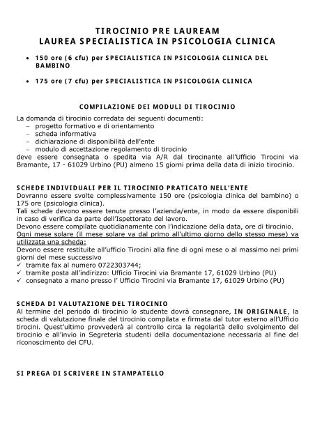 Laurea Specialistica - Psicologia Urbino - Università degli Studi di ...