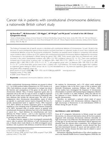 Cancer risk in patients with constitutional chromosome deletions: a ...