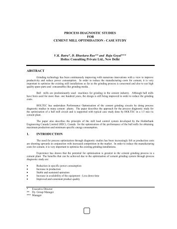 Process Diagonistics Studies for Cement Mill Optimization - Holtec