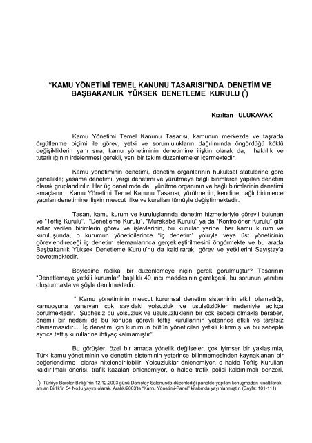 kamu yÃ¶netimi temel kanunu tasarÄ±sÄ± - KÄ±zÄ±ltan ULUKAVAK