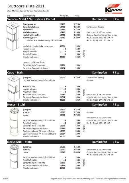 koppe oefen gesamtpreisliste und Rabattliste für Koppe trockene ...