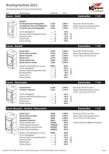 koppe oefen gesamtpreisliste und Rabattliste für Koppe trockene ...