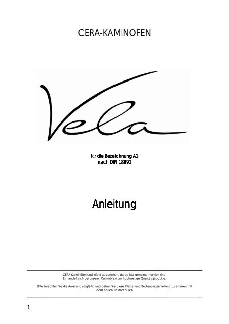 Bedienungsanleitung Vela - Cera