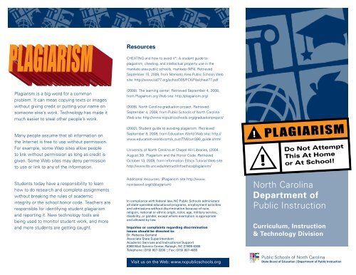 Plagiarism Brochure NC Wise Owl Plagiarism Brochure NC Wise Owl