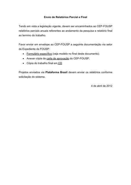 Envio de RelatÃ³rios Parcial e Final Tendo em vista a legislaÃ§Ã£o ...