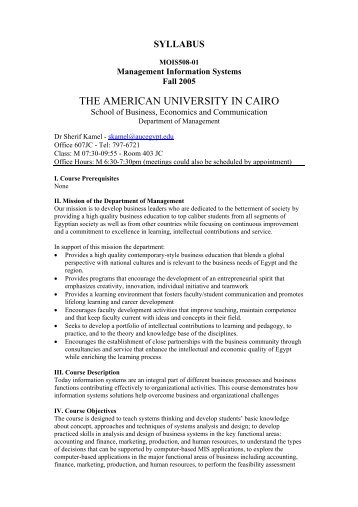 Course Syllabus - The American University in Cairo