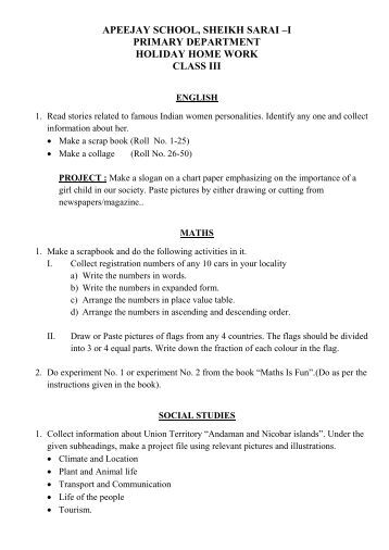 Activities Summer Vacation Homework Ideas