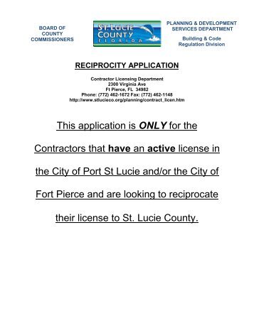 Application for Reciprocity - St. Lucie County