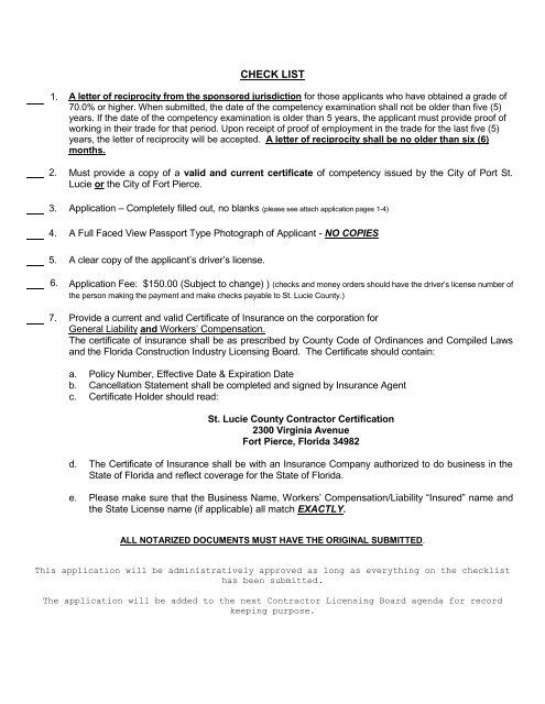 Application for Reciprocity - St. Lucie County