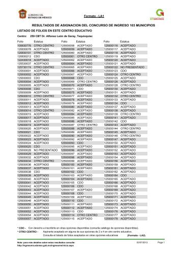 lista de aceptados - CBT Dr Alfonso LeÃ³n de Garay, Tequixquiac