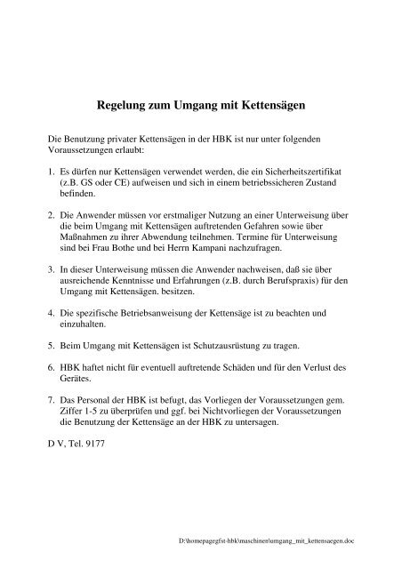 Regelung zum Umgang mit Kettensägen