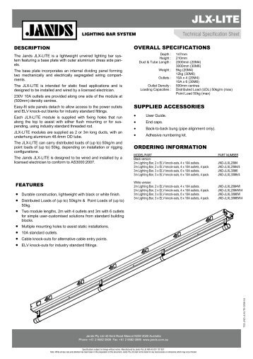 JLX-LITE Lighting Bar Technical Specification Sheet - Jands