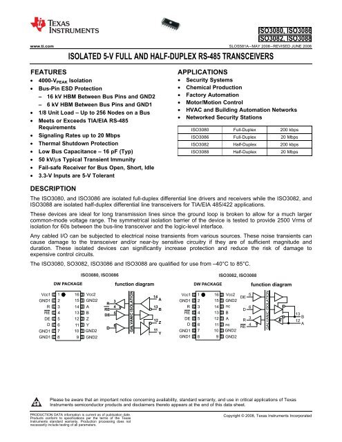 ISOLATED 5-V FULL & HALF-DUPLEX RS-485 TRANSCEIVERS ...