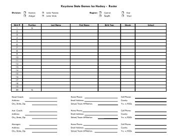 Ice Hockey Roster in PDF - Keystone State Games