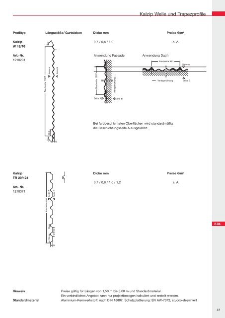 Preisliste - Kalzip