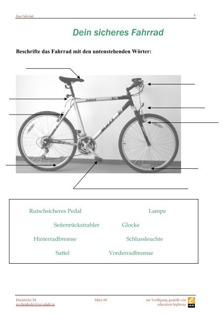 Thema: Das Fahrrad Gegenstand: Sachunterricht Schulstufe/n: 4 ...