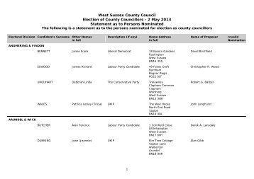 West Sussex County Council elections - 2 May 2013 - Statement of ...