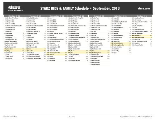 STARZ KIDS & FAMILY Schedule - September, 2013