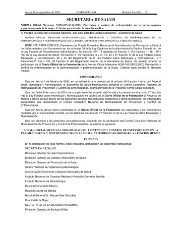 NOM-035-SSA2-2002, PrevenciÃ³n y control de enfermedades en la ...