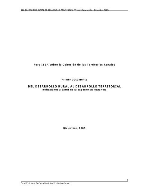Foro IESA sobre COHESION TERRITORIAL - Ministerio de ...