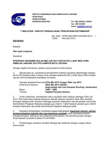 Surat makluman kepada KPLI j-QAF Ambilan 2012 - Institut ...