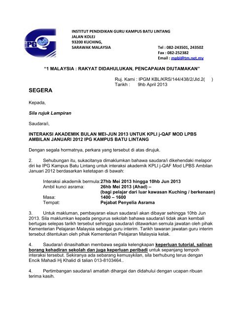 Surat Makluman Kepada Kpli J Qaf Ambilan 2012 Institut