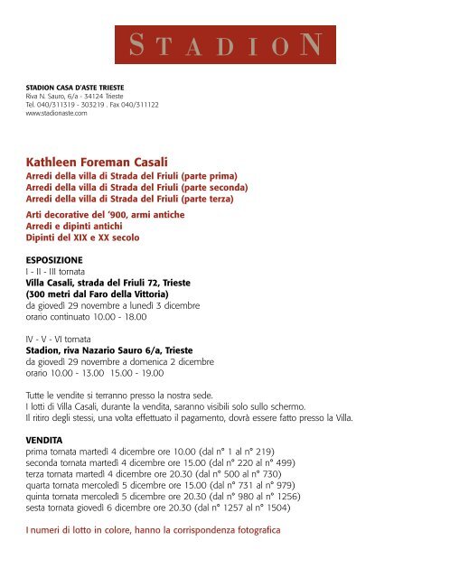 I parte - Stadion Casa d'Aste