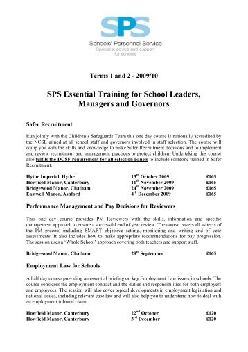 SPS Essential Training for School Leaders ... - Kent Trust Web