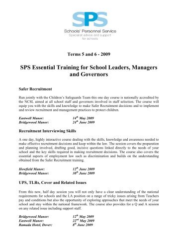 SPS Essential Training for School Leaders ... - Kent Trust Web