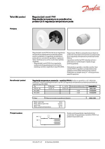 Tehnički podaci ki podaci Regulacijski ventil FHV ... - Danfoss.com