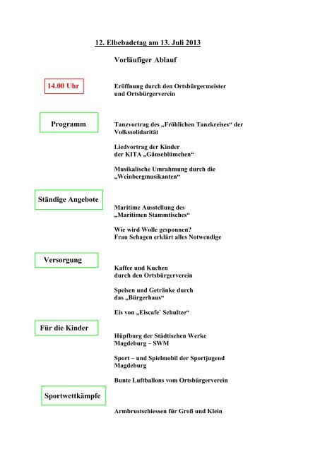 Ablaufplan zum Elbebadetag 2013 - Gemeinde-moeser.de