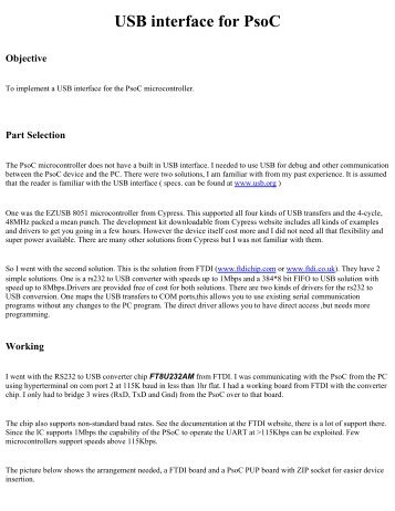 USB interface for PsoC Objective - PSoCDeveloper