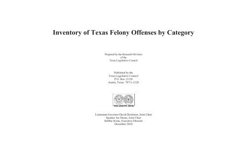 Inventory of Texas Felony Offenses by Category - Texas Legislative ...