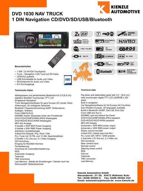 DVD 1030 NAV TRUCK 1 DIN Navigation CD/DVD/SD/USB/Bluetooth
