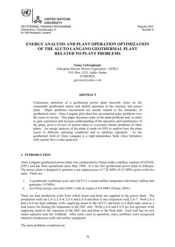 energy analysis and plant operation optimization of ... - Orkustofnun