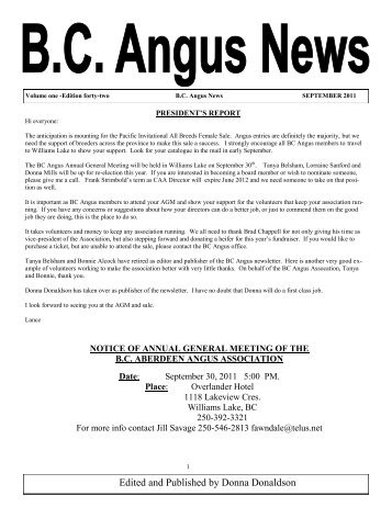 Edited and Published by Donna Donaldson - BC Angus Association