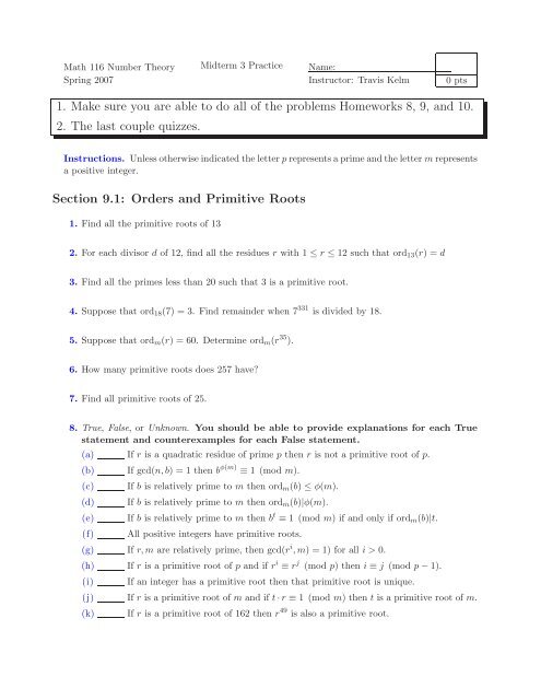 1. Make sure you are able to do all of the problems Homeworks 8, 9 ...