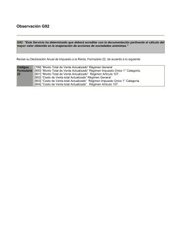 Observación G92 - Servicio de Impuestos Internos