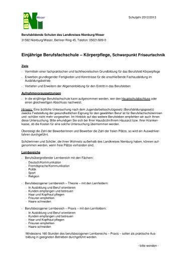 Einjährige Berufsfachschule – Körperpflege ... - BBS-Nienburg
