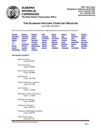 the alabama historic cemetery register - Alabama Historical ...