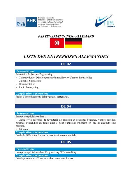 LISTE DES ENTREPRISES ALLEMANDES