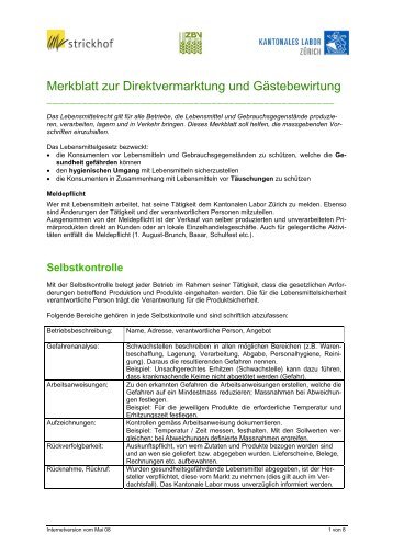 Merkblatt zur Direktvermarktung und Gästebewirtung