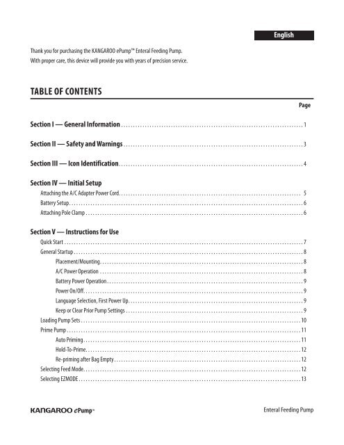 Kangaroo EPump Feeding Pump User Manual