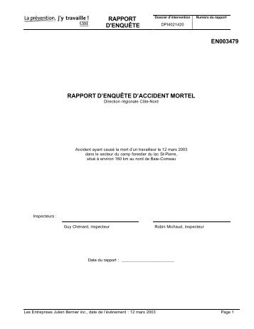 rapport d'enquÃªte en003479 rapport d'enquÃªte d'accident mortel