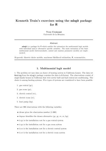 Kenneth Train's exercises using the mlogit package for R - E-Cours ...