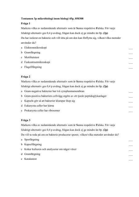 Tentamen 3p mikrobiologi inom biologi 45p, 050308 Fråga 1 ... - BIG