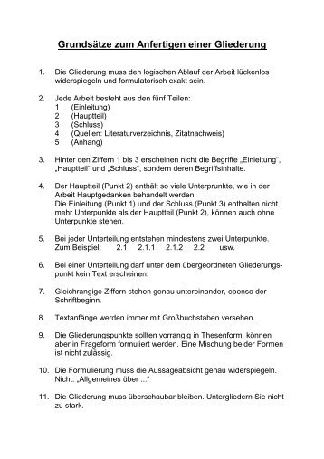 GrundsÃ¤tze zum Anfertigen einer Gliederung