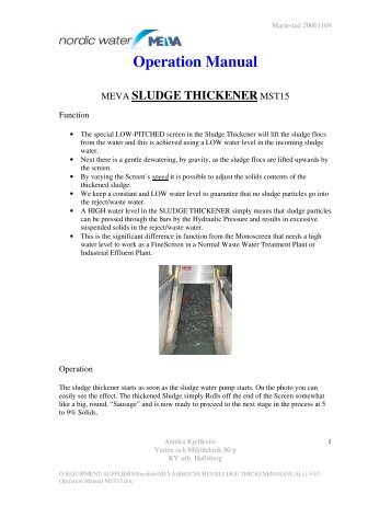 SLUDGE THICKENER - Operation Manual - Stone Food Machinery